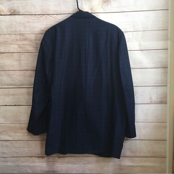 VINTAGE OXXFORD CLOTHES 100% WOOL BLAZER IN NAVY‎ BLUE WINDOWPANE PRINT - Picture 4 of 7